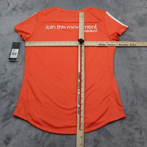 Adidas Shirt Womens M Orange Short Sleeve Crew Neck Logo Pullover Running Top - Picture 4 of 16
